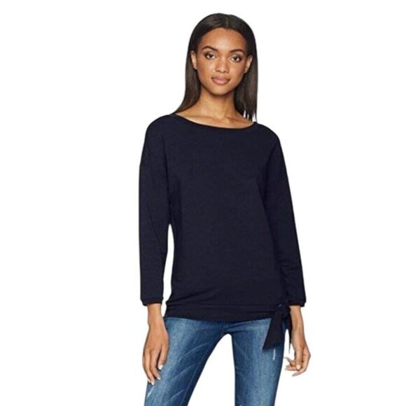 Daily Ritual Women's Navy Bateau Neck Tie Waist Sweatshirt SIZE-LARGE - Picture 1 of 8